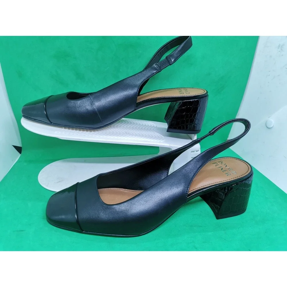 Donald Pliner Women's Amore Slingback Pump Black Leather Shoes Sandals Size 8M
